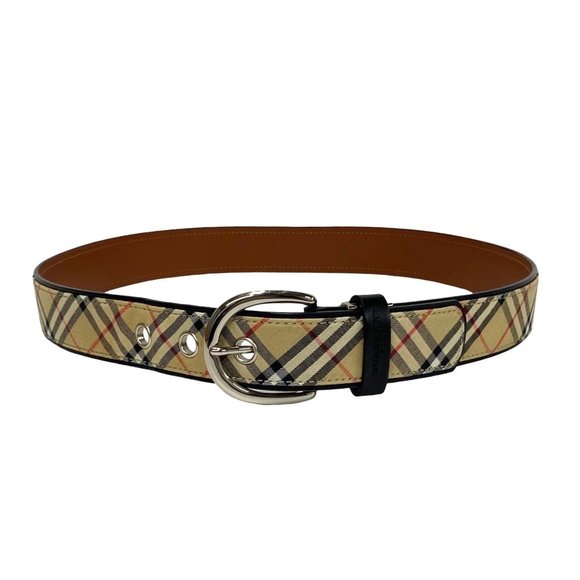 BURBERRY Nova Check Canvas Leather Brown Belt Burberry Golf Men's 30923 - Picture 1 of 3